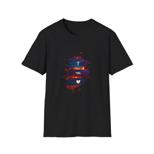 Bold Faith Tee - Christ Equals Love with Flames and Heart Graphic | T-Shirt | Unisex
