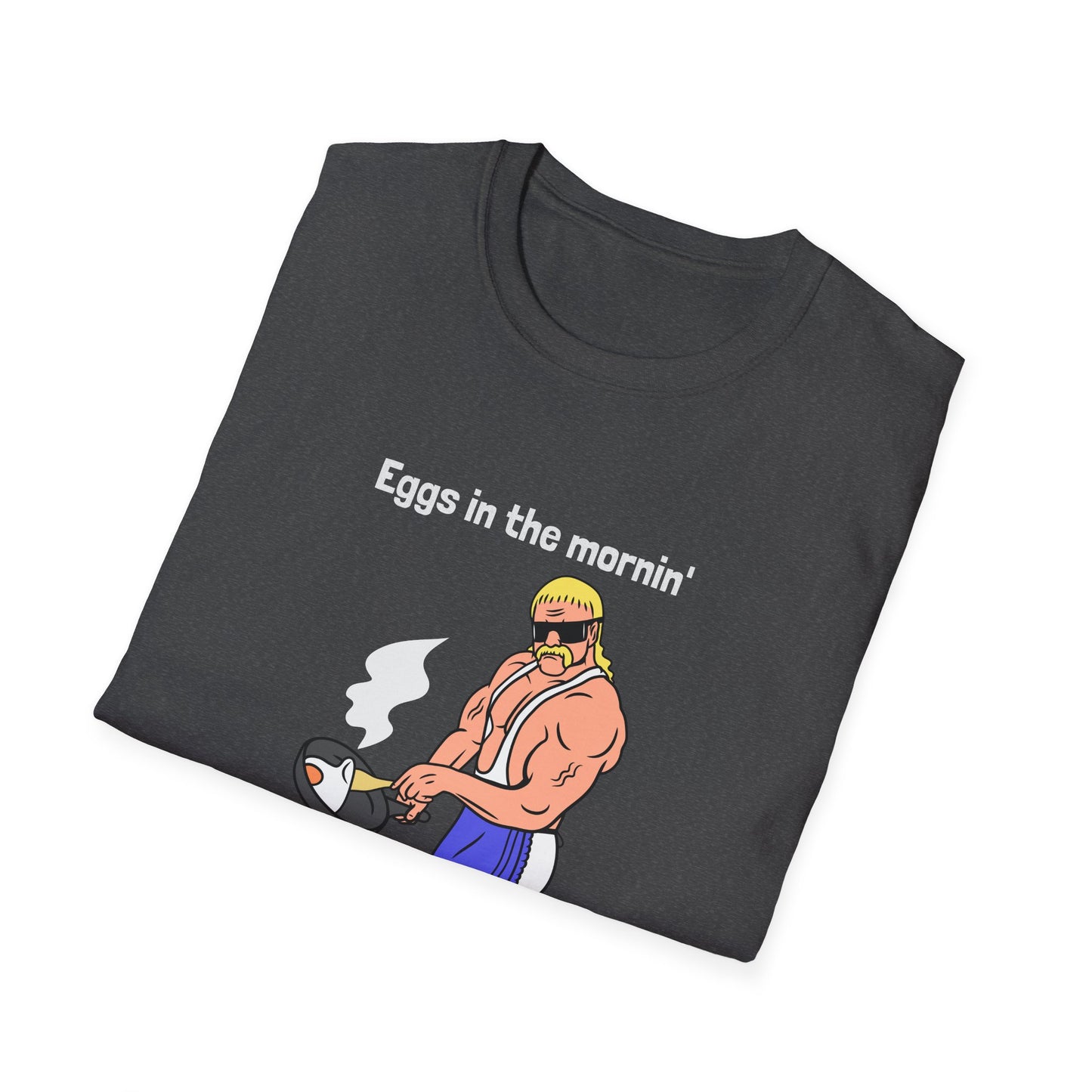 Eggs in the Morning Biceps All Day T-Shirt | 80's Muscle Man Cooking | Unisex - Men & Women's Funny Tee