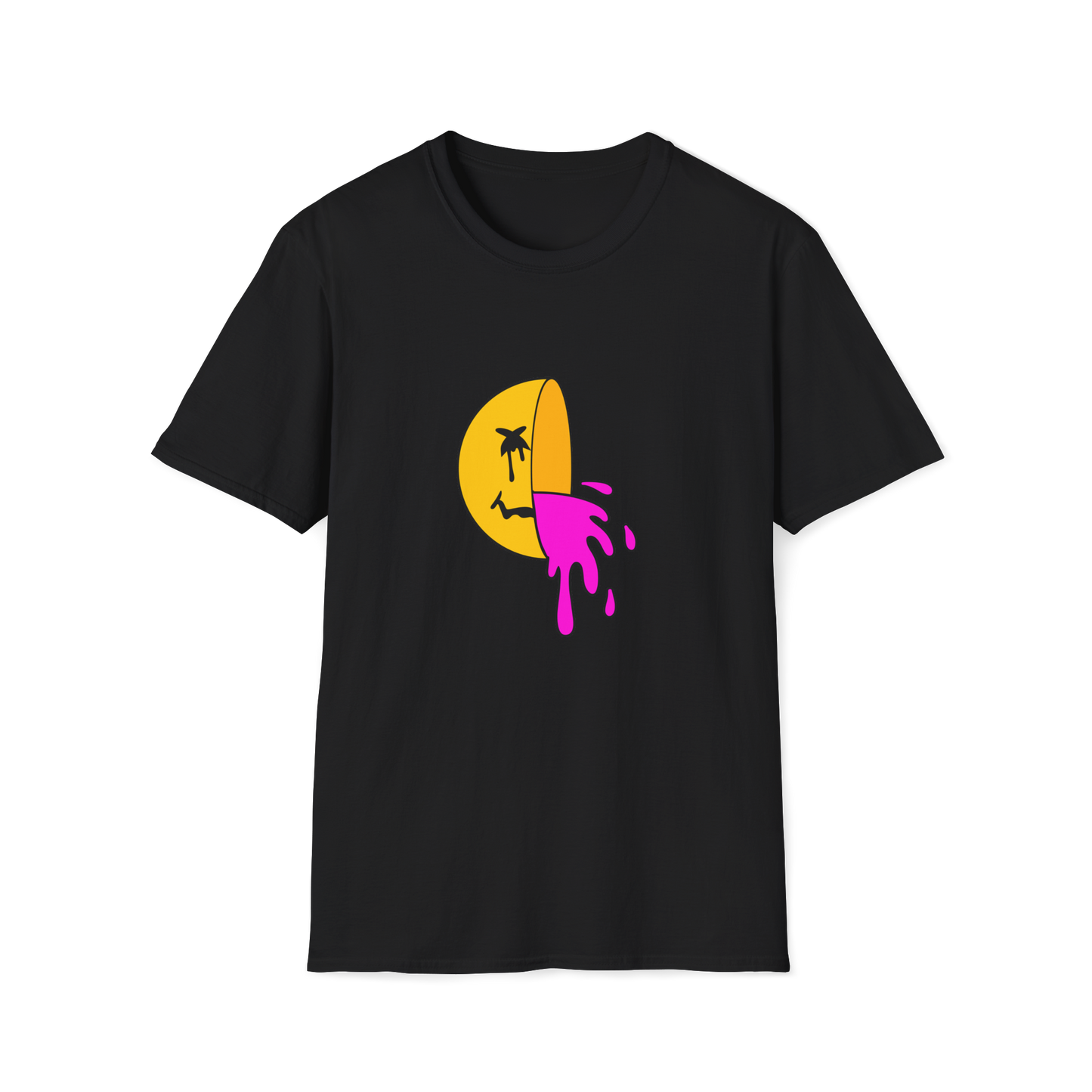 Dead Smiley Face T-Shirt | Yellow & Pink Half Smiley | Unisex - Men & Women's Funny Tee