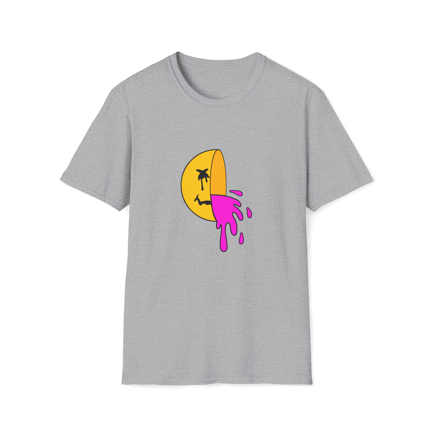 Dead Smiley Face T-Shirt | Yellow & Pink Half Smiley | Unisex - Men & Women's Funny Tee