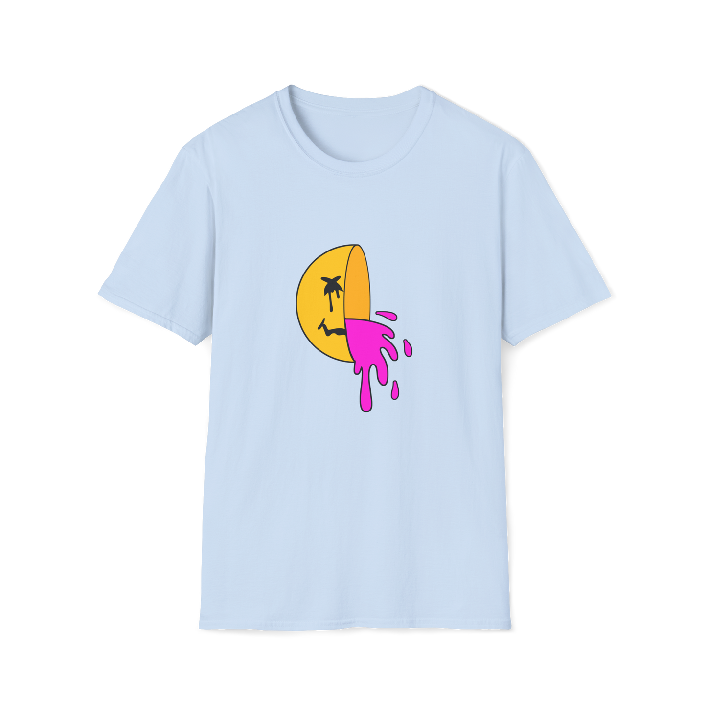 Dead Smiley Face T-Shirt | Yellow & Pink Half Smiley | Unisex - Men & Women's Funny Tee