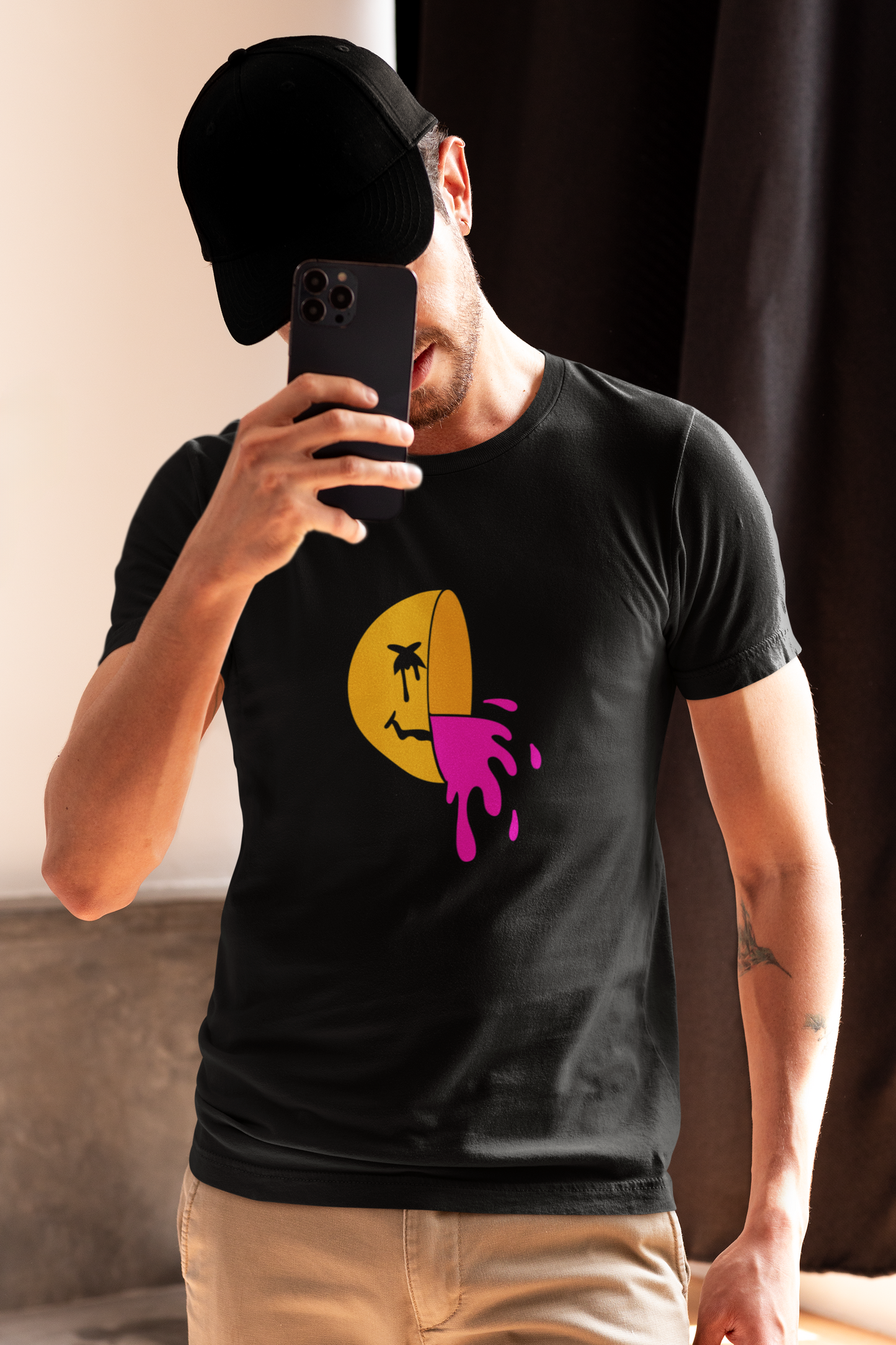 Dead Smiley Face T-Shirt | Yellow & Pink Half Smiley | Unisex - Men & Women's Funny Tee